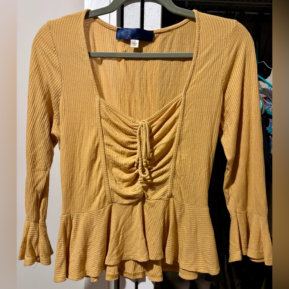 Blue Rain Yellow Ruched Babydoll Blouse